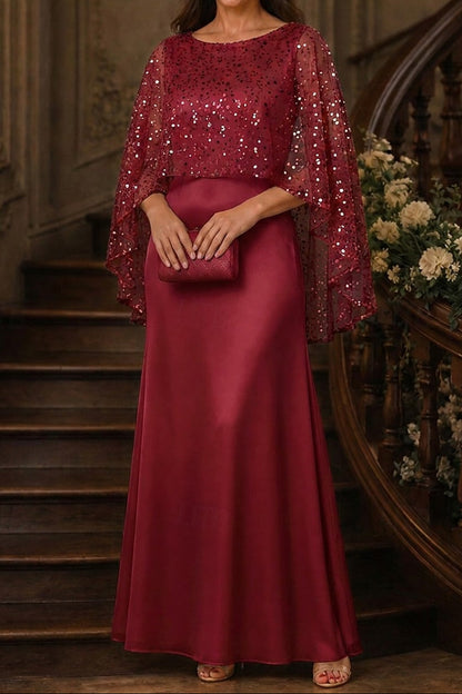 Sequin Capelet Overlay Evening Gown