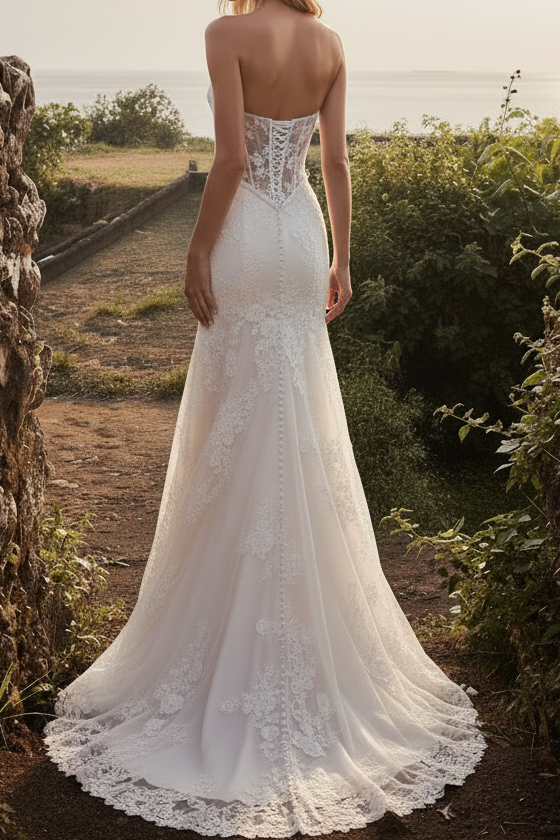 Strapless Corset Fit and Flare Lace Wedding Dress
