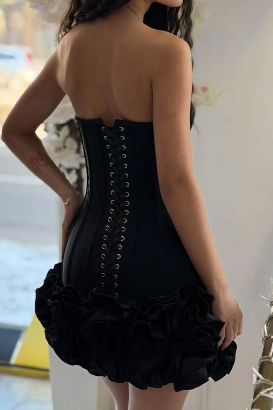 Strapless Corset Mini Dress with 3D Flowers