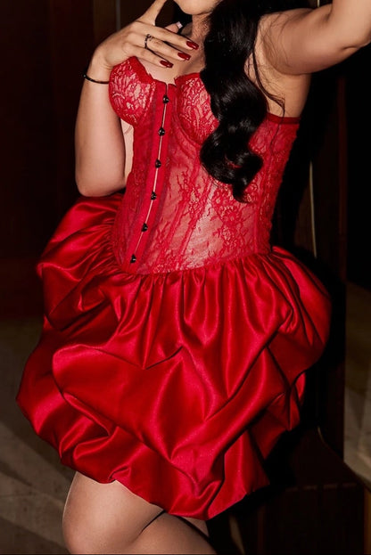 Strapless Lace Corset Bubble Mini Dress
