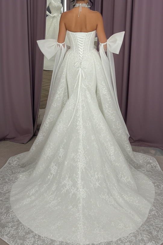 Strapless Mermaid Lace Wedding Gown with Detachable Sleeves