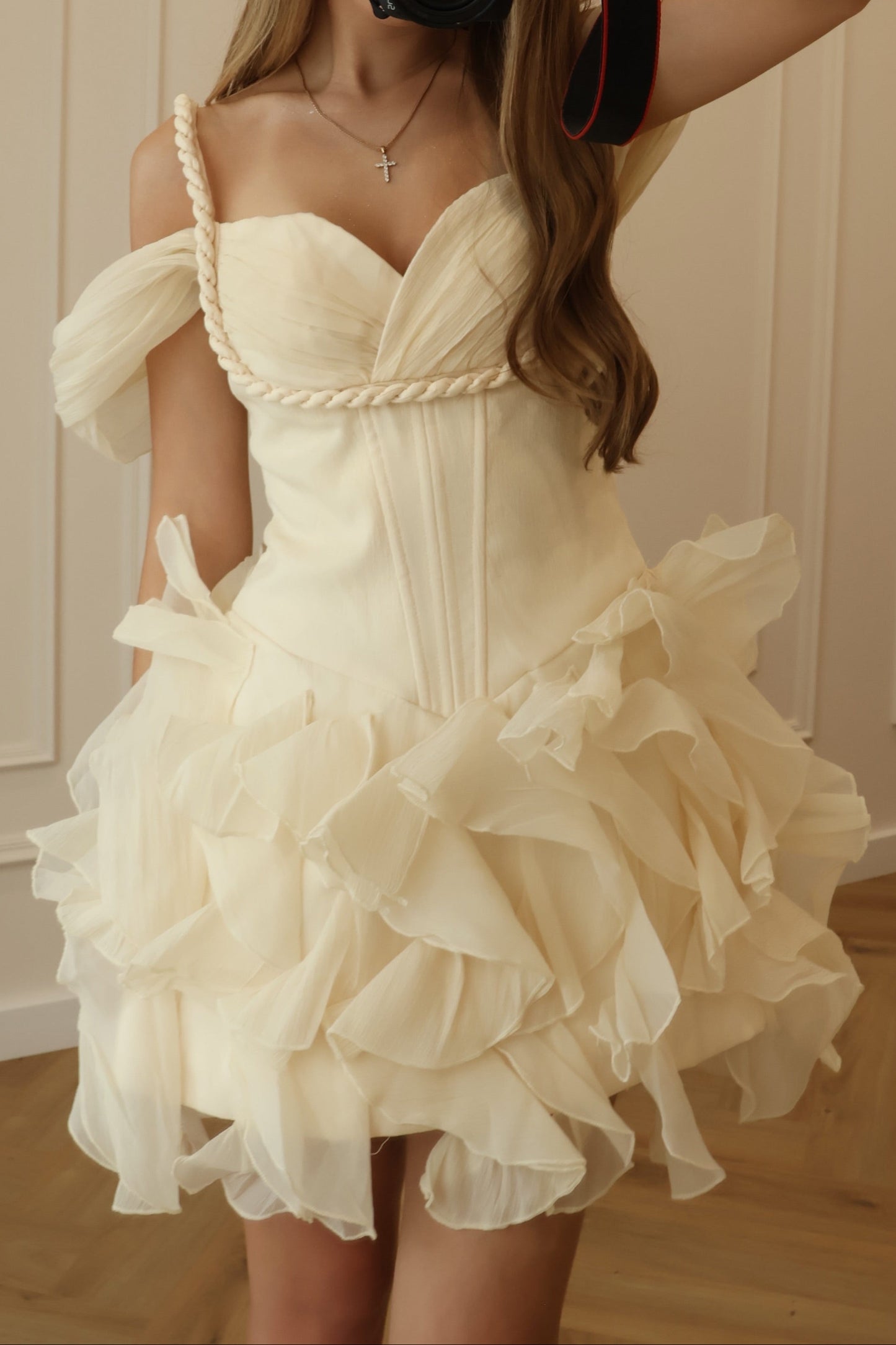 Off-the-Shoulder Corset Ruffled Mini Dress