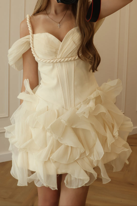 Off-the-Shoulder Corset Ruffled Mini Dress