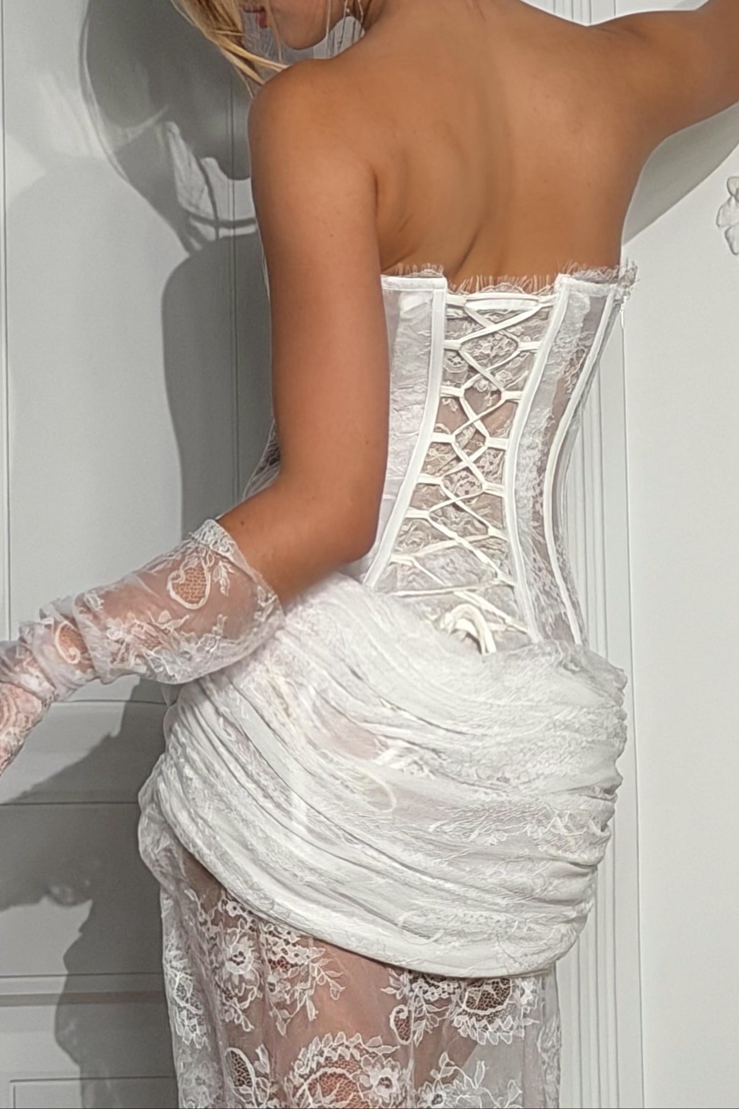 Lace Corset Wedding Dress with High Slit