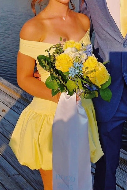 Off-the-Shoulder Bubble Skirt Homecoming Dress