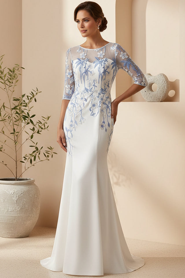 Illusion Floral Embroidered Mermaid Gown