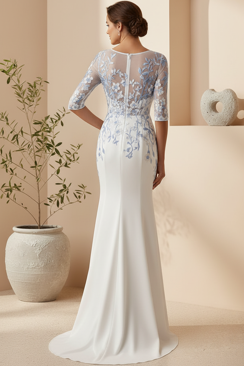 Illusion Floral Embroidered Mermaid Gown