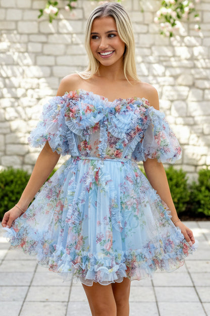 Off-the-Shoulder Floral Corset Mini Dress