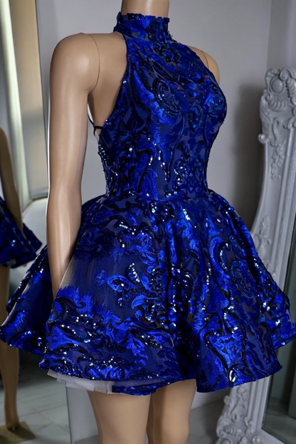 High Neck Sequined Halter A-Line Mini Dress