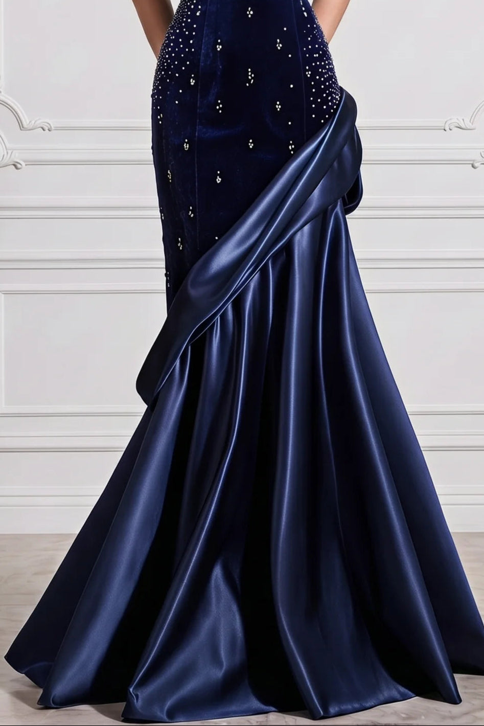 Embellished One-Shoulder Velvet Gown with Satin Drape