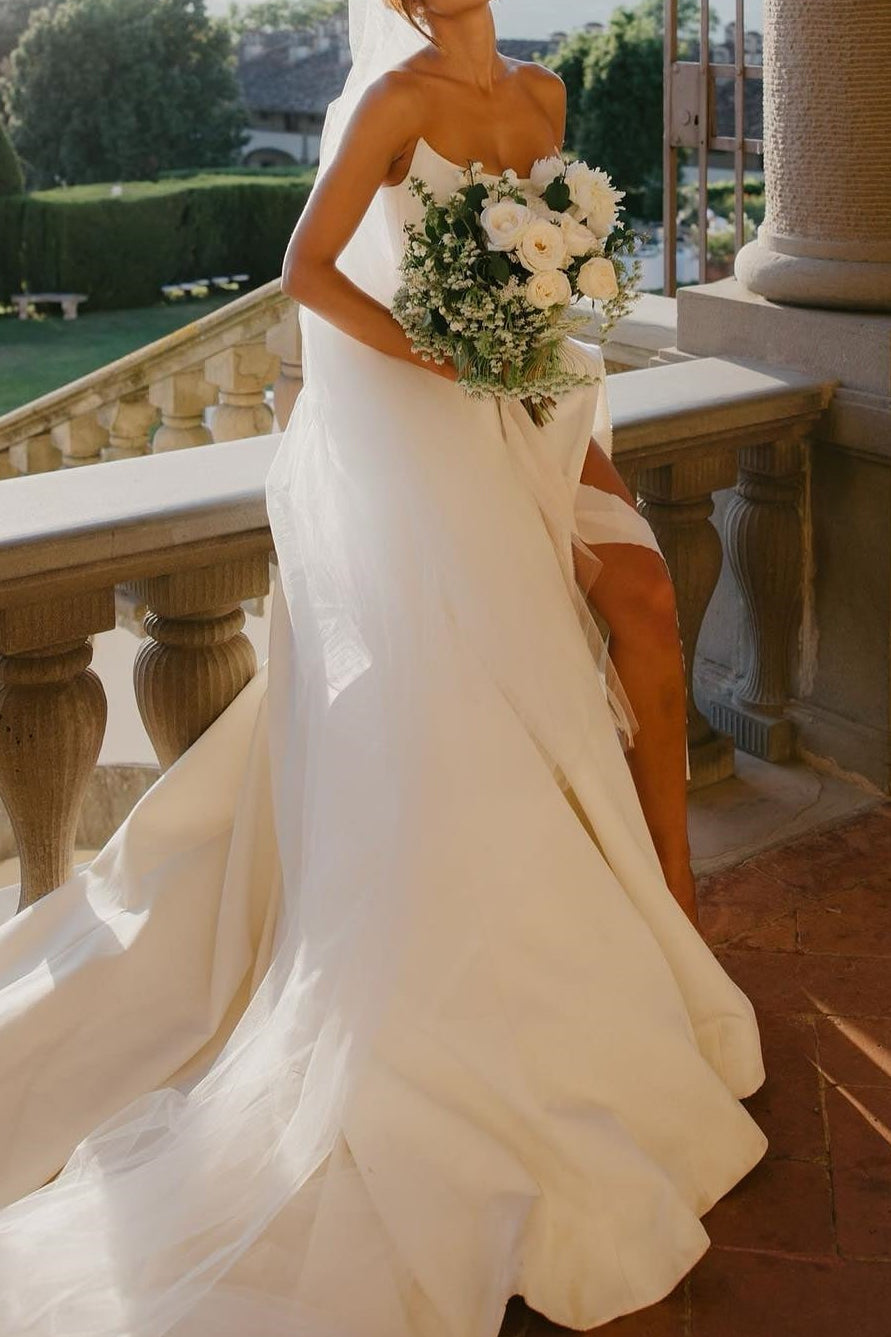 Strapless Ball Gown Wedding Dress with Slit