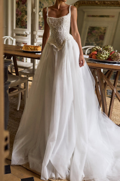 Embroidered Corset Tulle A-Line Wedding Dress