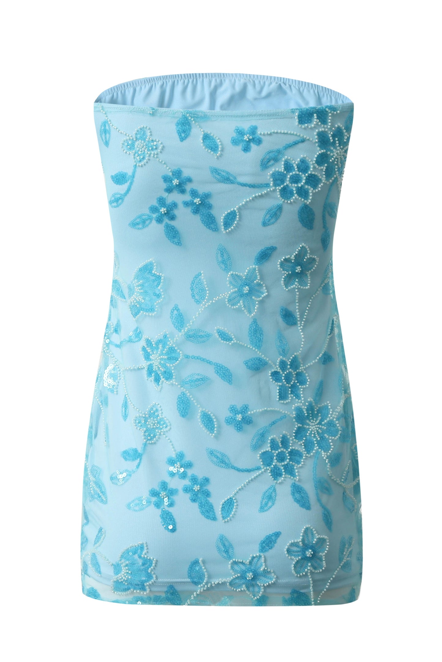 Strapless Beaded Mini Dress with Matching Neck Scarf