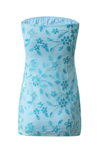 Strapless Beaded Mini Dress with Matching Neck Scarf