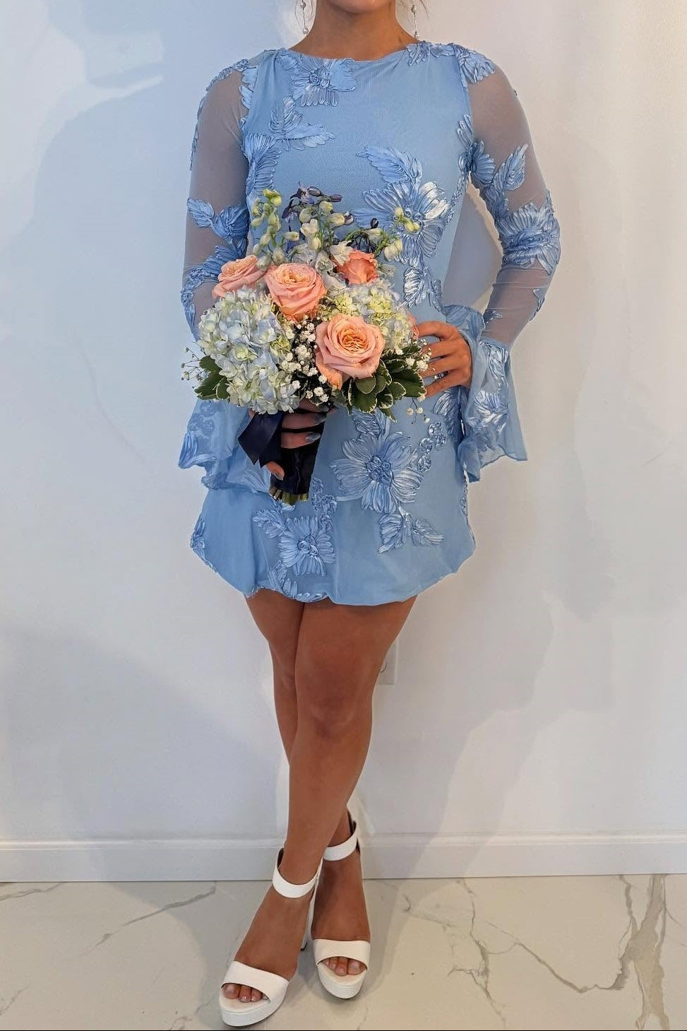 Floral Embroidered Mini Dress with Open Back