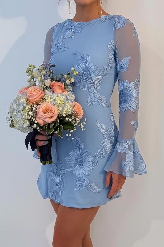 Floral Embroidered Mini Dress with Open Back