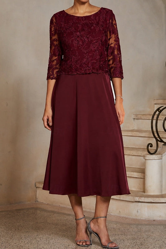 Elegant Lace 3/4-Sleeve Tea-Length Dress