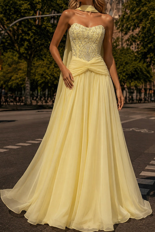 Beaded Sweetheart A-Line Gown with Chiffon Shawl