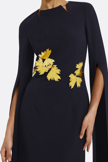 Slit Cape Sleeve Evening Gown with Appliques