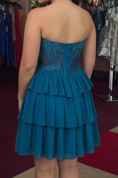 Strapless Beaded Corset Tiered Mini Dress
