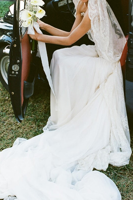 Strapless Drop Waist Floral Embroidered Wedding Dress