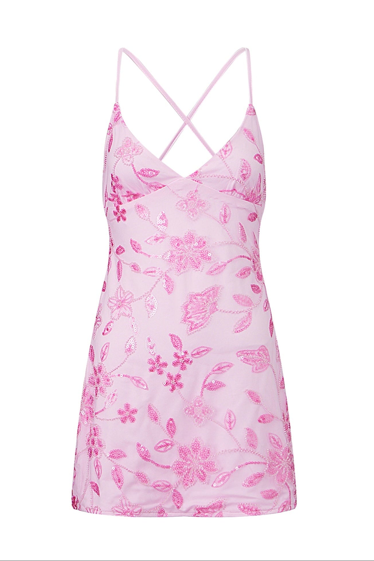 Sequin Floral Mesh Backless Mini Slip Dress
