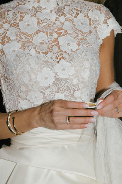 High Neck Lace Ball Gown Wedding Dress