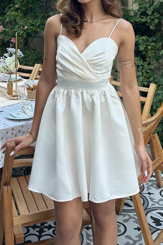 Pleated Bodice A-Line Short Dress