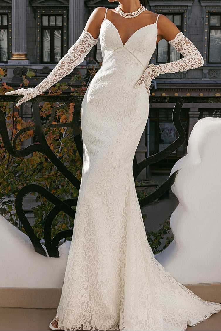 Lace Sheath Wedding Dress with Low Back