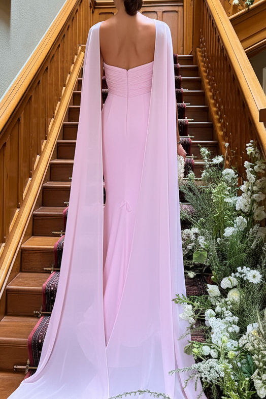 Strapless Sweetheart Cape Gown with 3D Florals