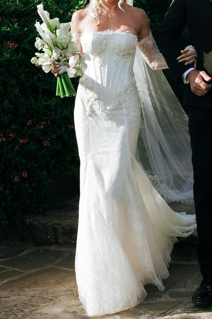 Strapless Lace Mermaid Wedding Dress with Train