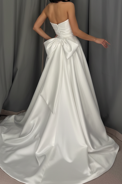 Strapless Satin A-Line Wedding Dress with High Slit