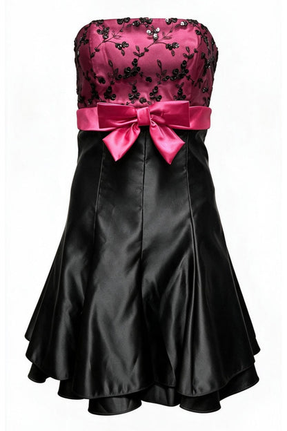Strapless Beaded Fit & Flare Dress with Bow