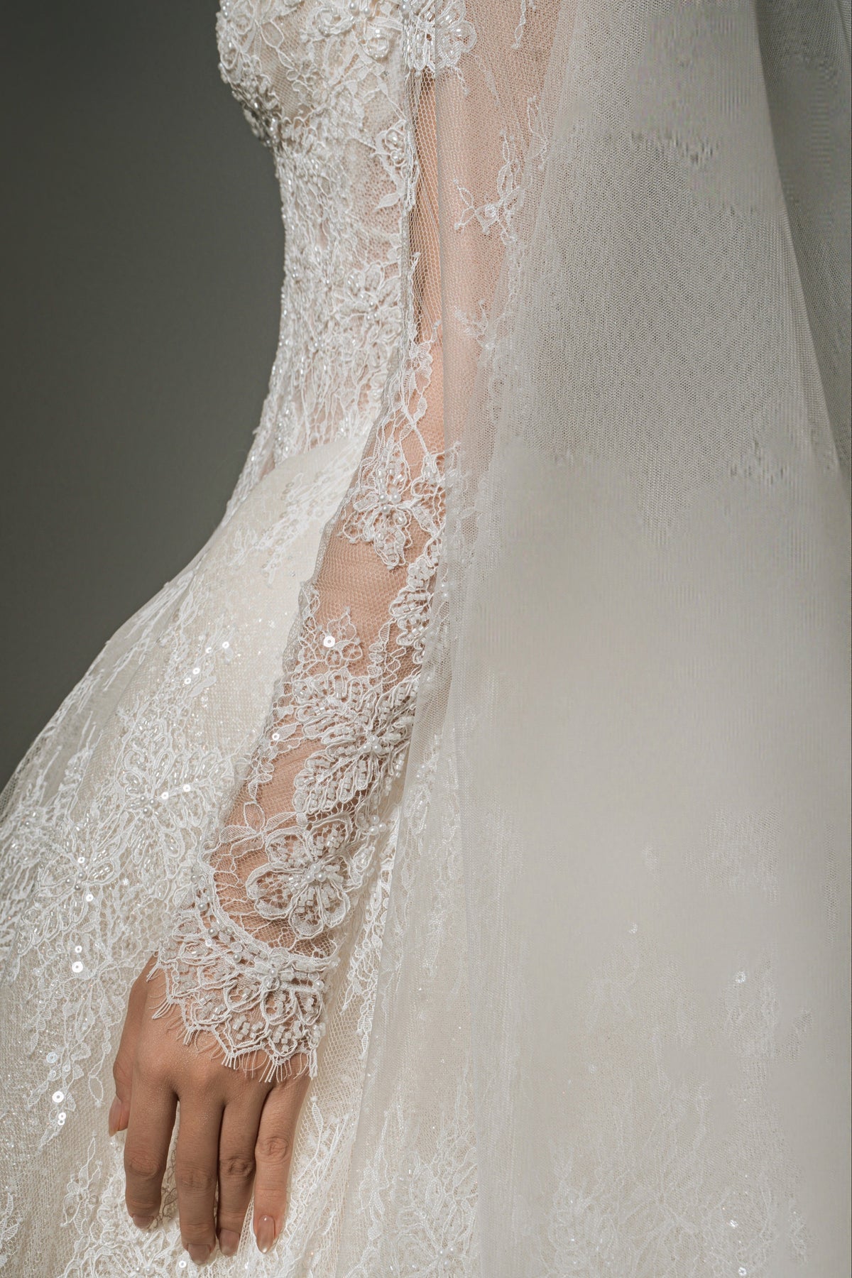 Lace Long-Sleeve Ball Gown Wedding Dress