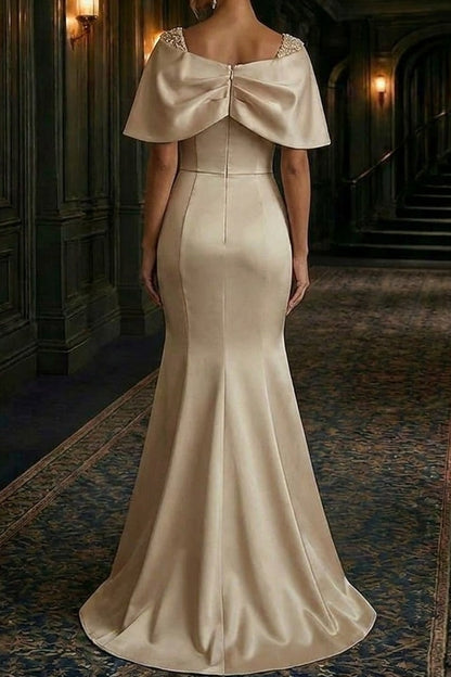 Off-the-Shoulder Cape Satin Mermaid Formal Dress