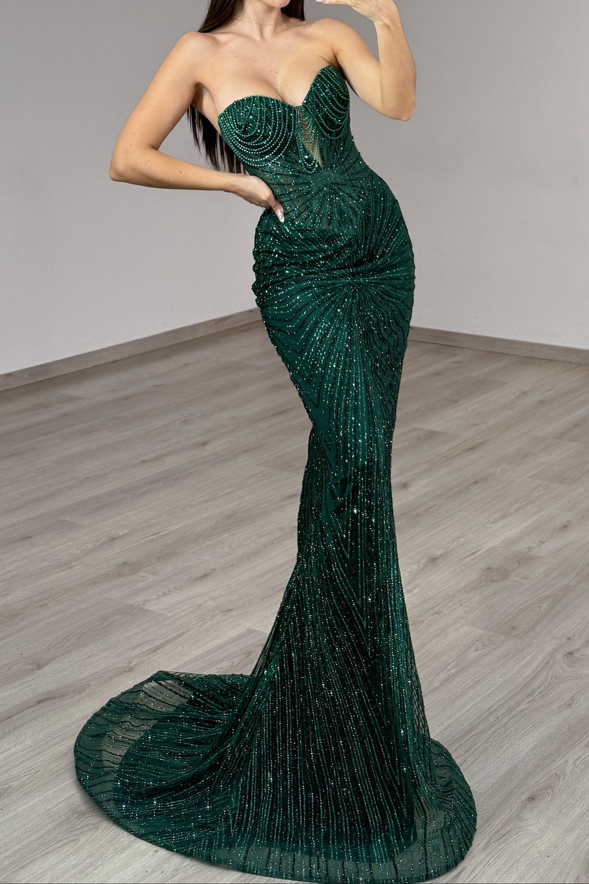Strapless Beaded Corset Mermaid Gown