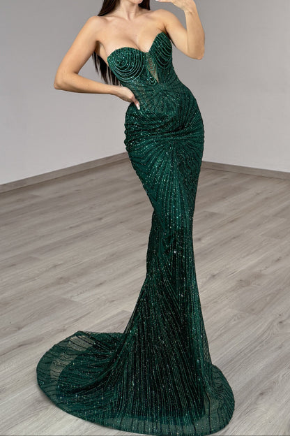 Strapless Beaded Corset Mermaid Gown