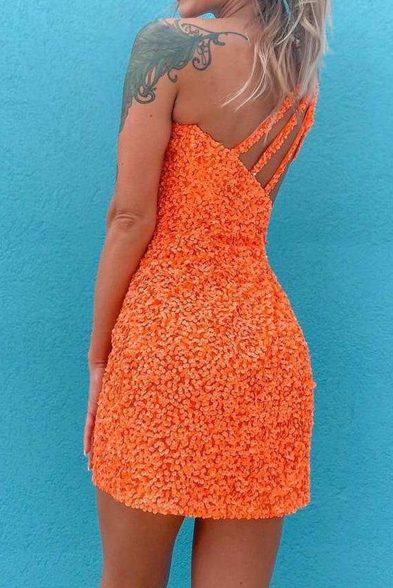 One-Shoulder Sequin Mini Dress with Cut-Out Back