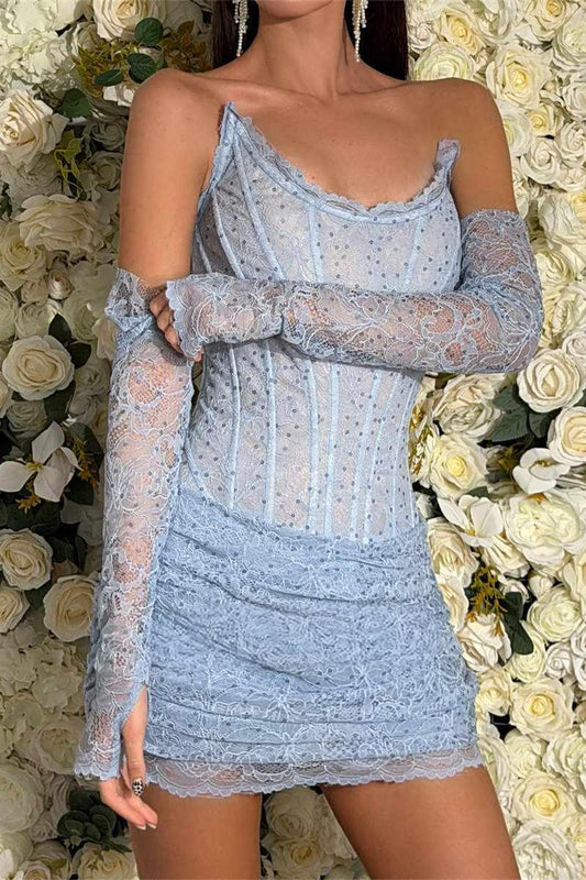 Lace Corset Mini Dress with Matching Sleeves