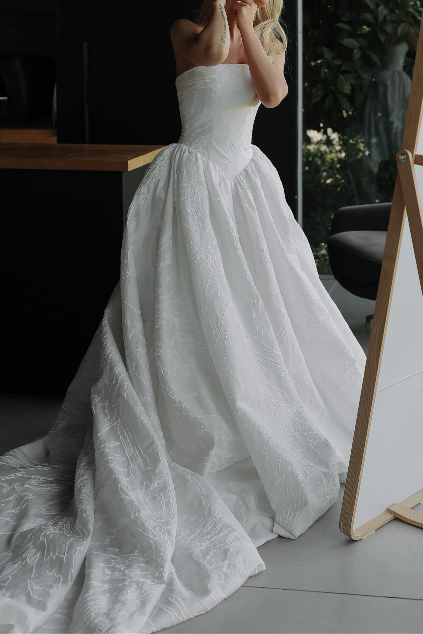 Strapless Corset Jacquard Ball Gown Wedding Dress