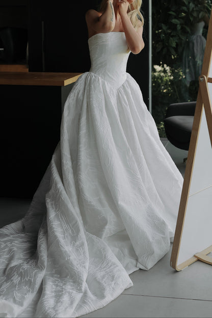 Strapless Corset Jacquard Ball Gown Wedding Dress