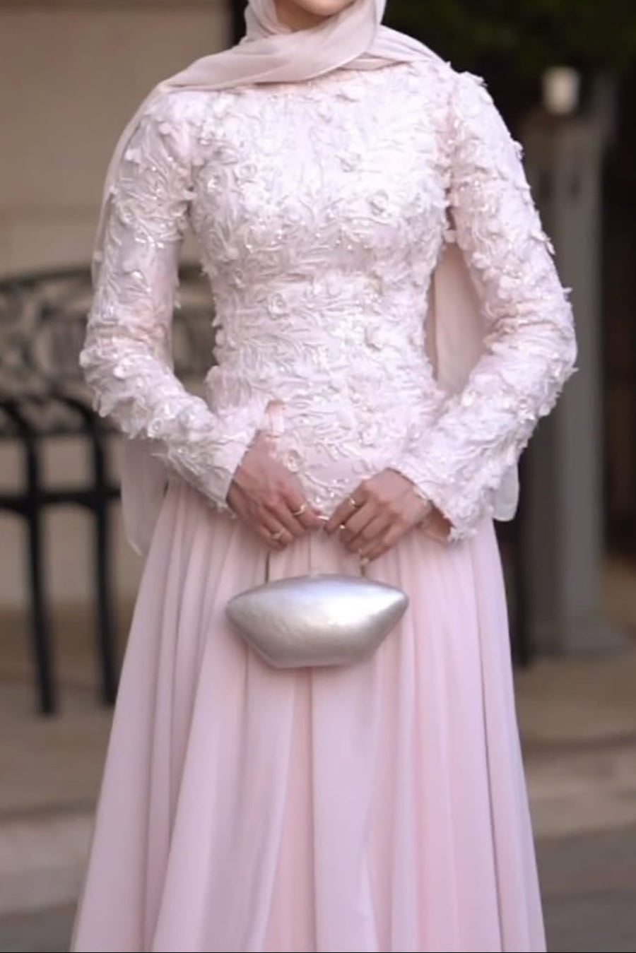 Long Sleeve A-Line Evening Gown with 3D Florals