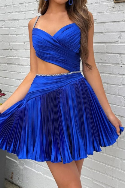 Pleated Cut-Out Sweetheart Mini Dress
