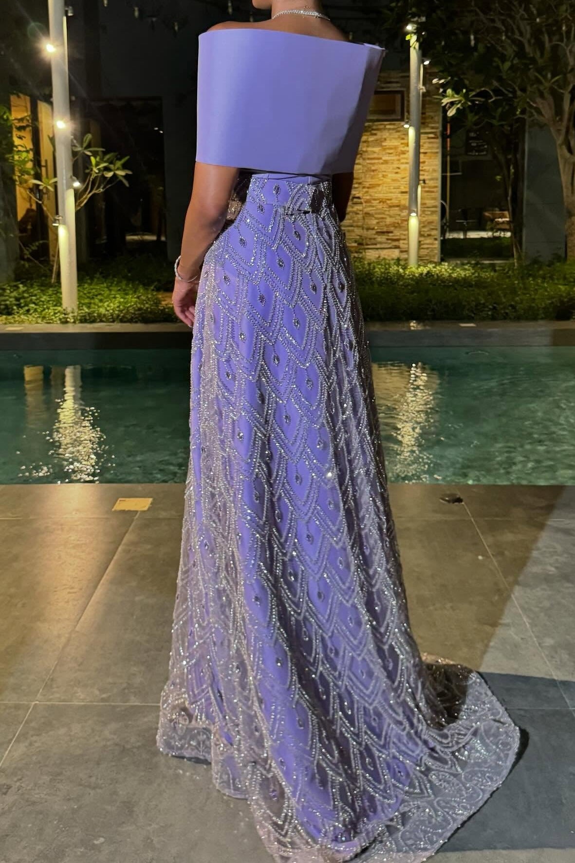 Folded Bodice Embellished A-Line Evening Gown