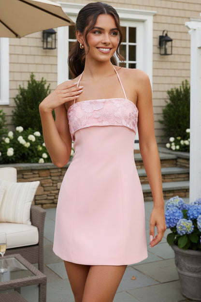 Embroidered Floral Halter Mini Dress