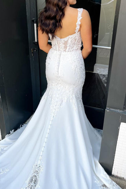 Lace Bodice Mermaid Wedding Dress with Illusion Train