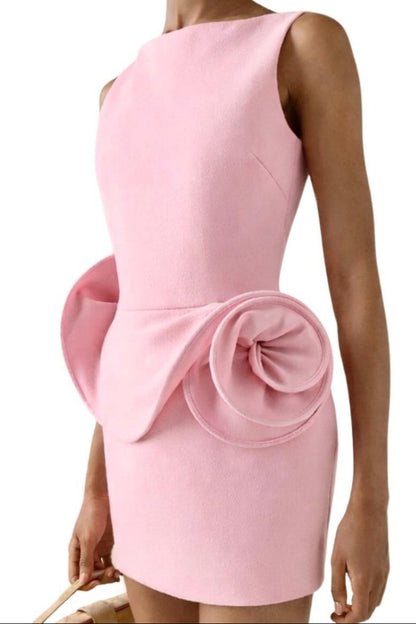 Sculptural Ruffle Open Back Mini Dress
