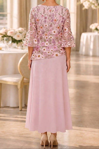 Floral Embroidered Tiered-Top A-Line Ankle-Length Dress
