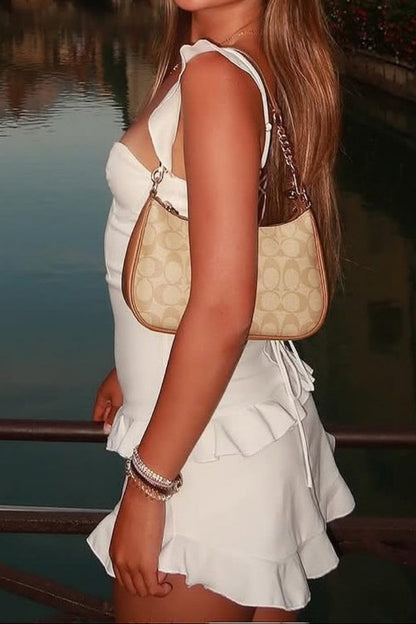 Ruffle Tiered Mini Dress with Lace-Up Back