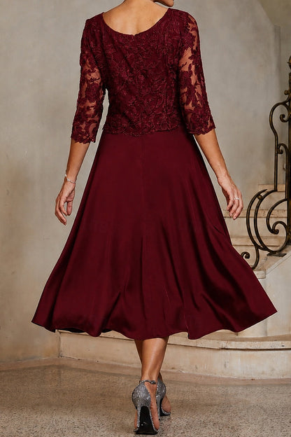Elegant Lace 3/4-Sleeve Tea-Length Dress
